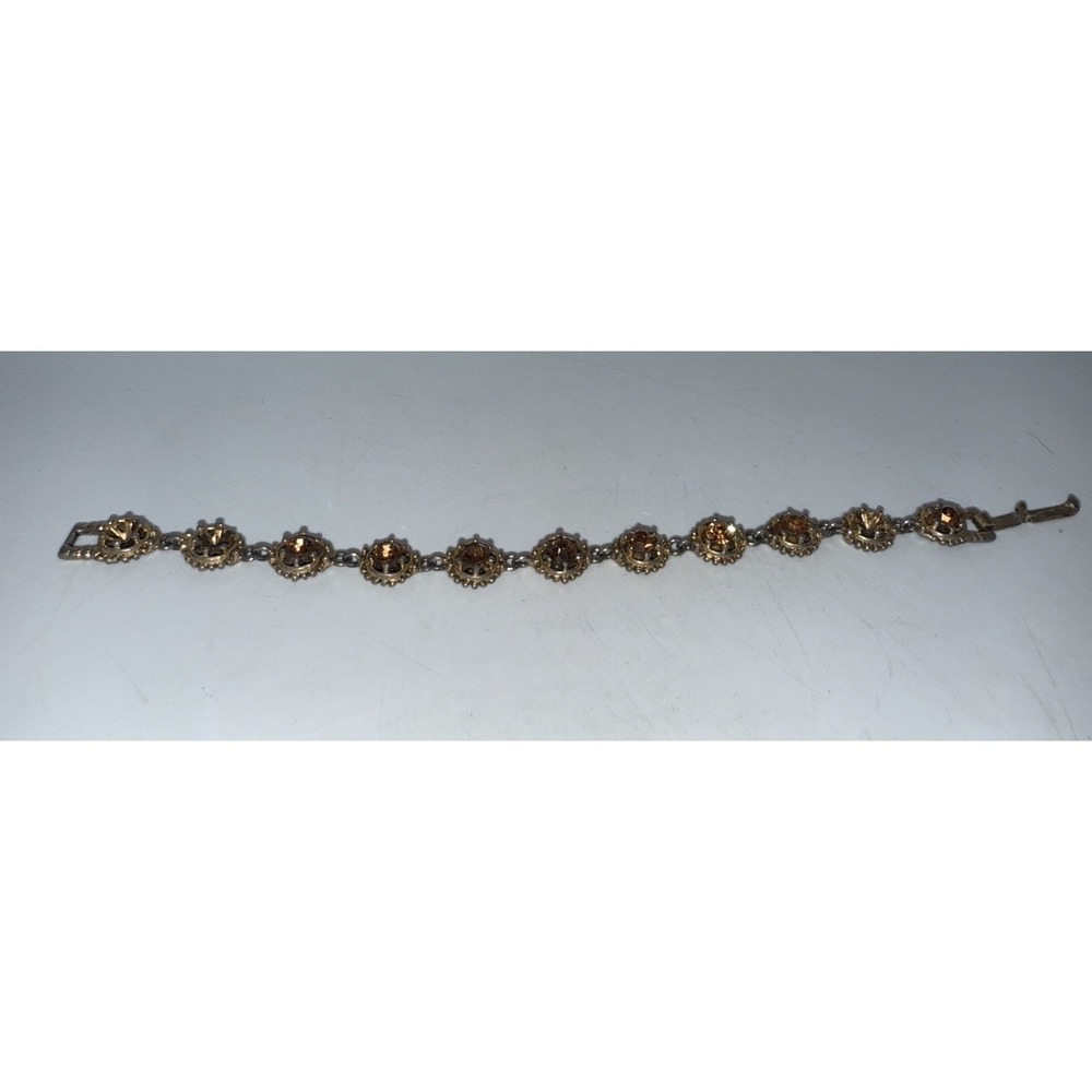 Goldette NY Signed Vintage Gold Tone Filigree Bracelet Faux Stones Missing